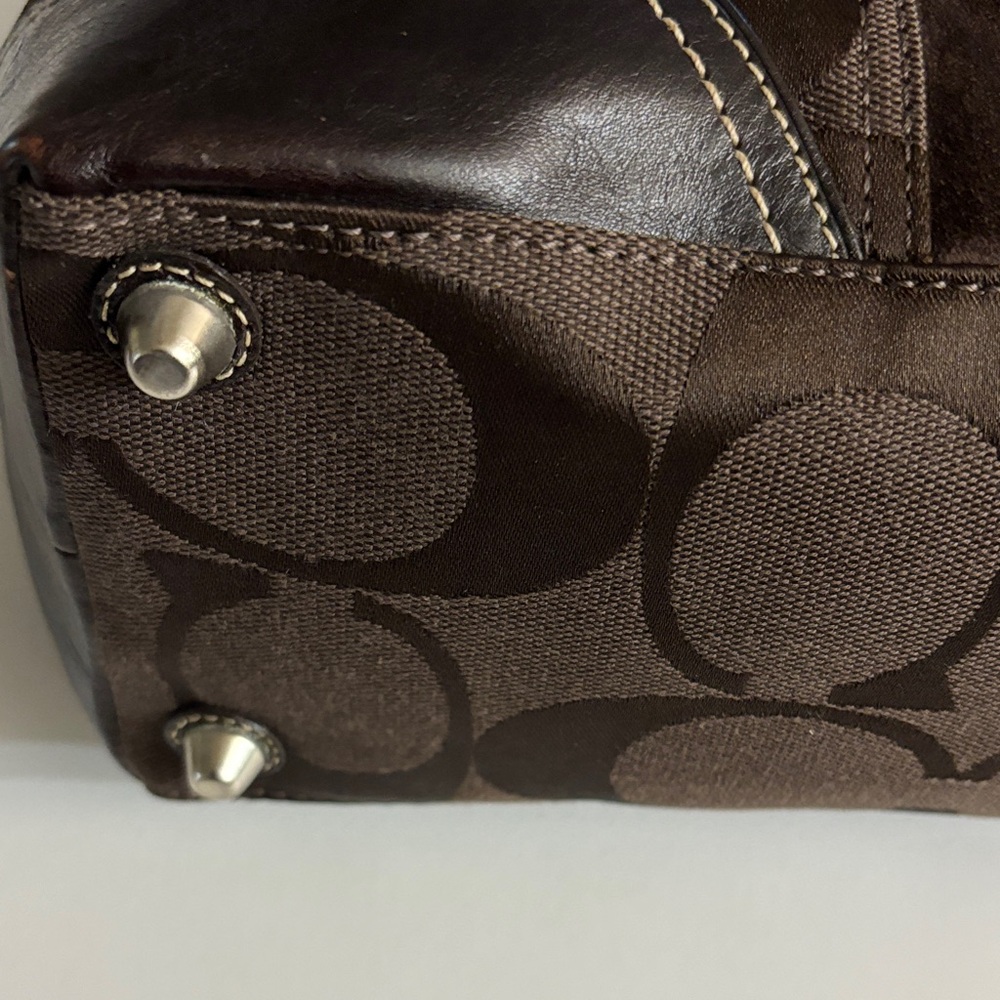 Coach Brown Signature Canvas Satchel with Snakeskin Stripe - Picture 11 of 13